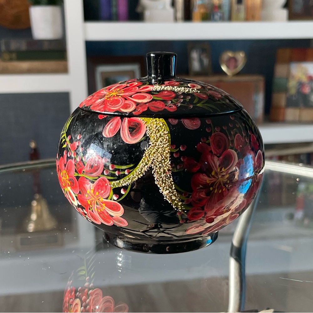 Hand painted/Lacquered Wood Trinket Box